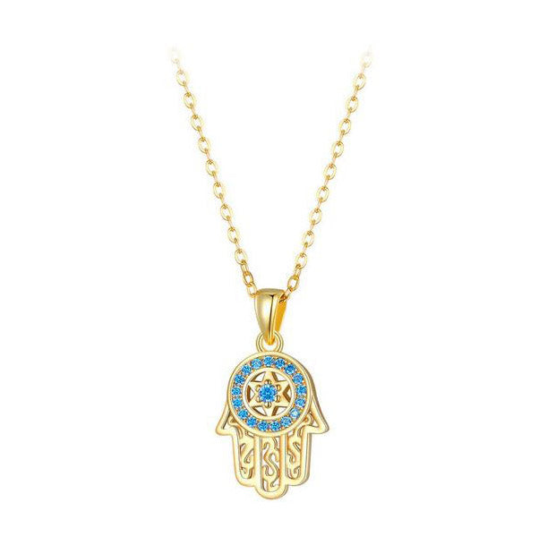 Gold Fatima Hand Necklace 925 Sterling Silver Pendant