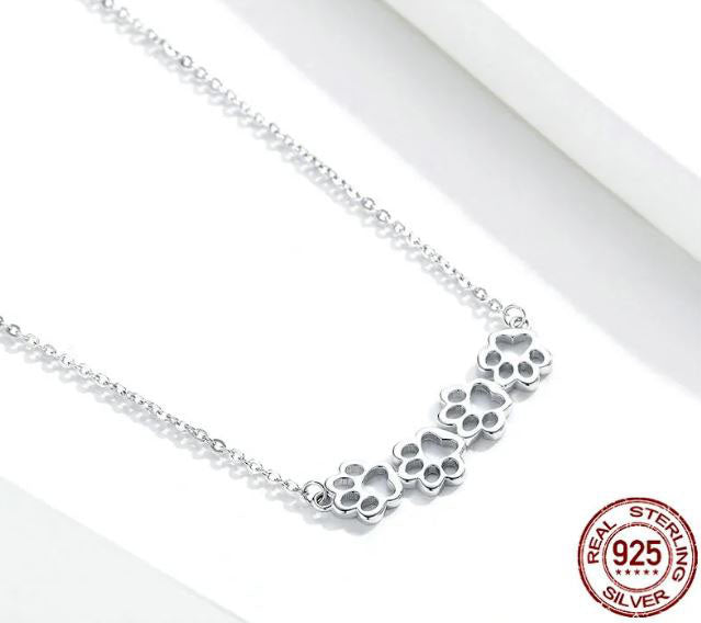 925 Sterling Silver Dog and Cat Paw Necklace Footprint