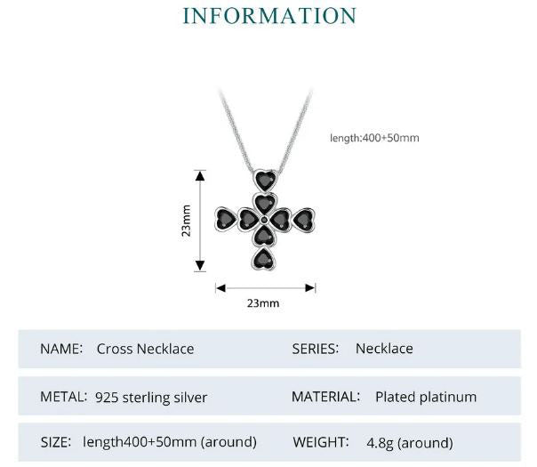 925 Sterling Silver Heart Necklace Cubic Zirconia Black