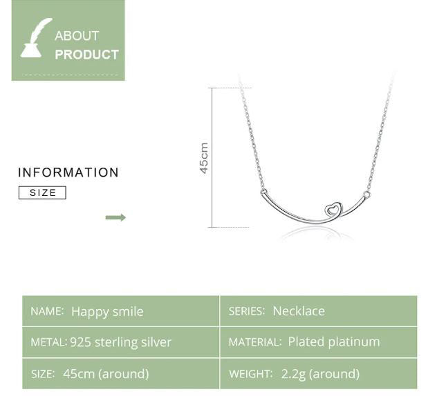 Heart Necklace Pendant Link Chain Smile