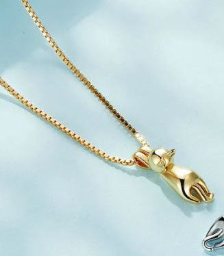 925 Sterling Silver Kitten Necklace Cubic Zirconia Gold
