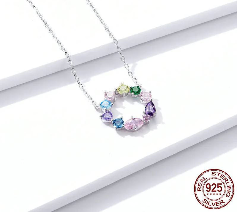 Pendant Necklace Colorful Lucky Wreath Sterling Silver