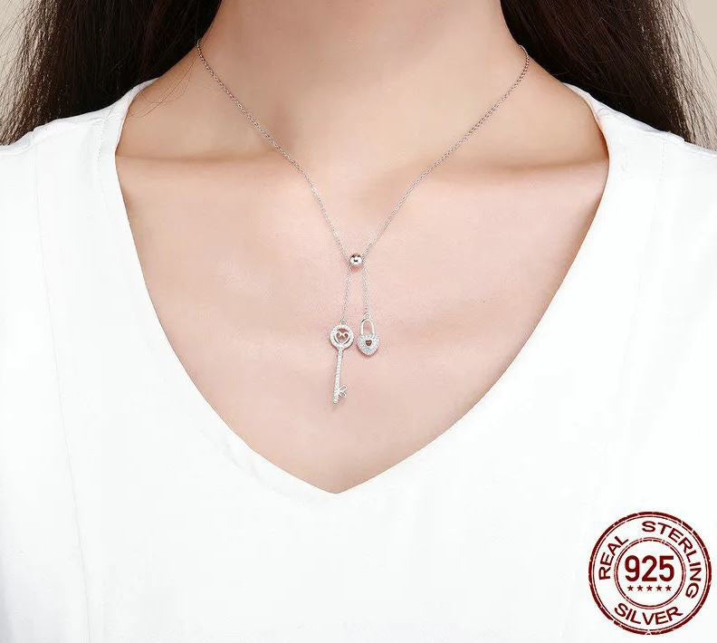 Necklace For Women Pendant Key of Heart 925 Sterling Silver