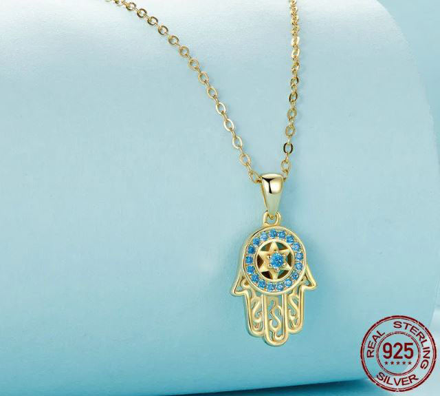 925 Sterling Silver Fatimas Guarding Hand Necklace For Women Gold