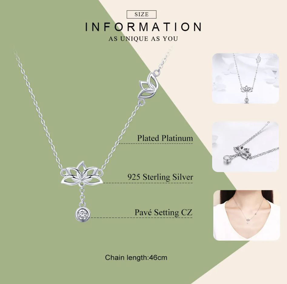 Pendant Necklace Clear Lotus Sterling Silver