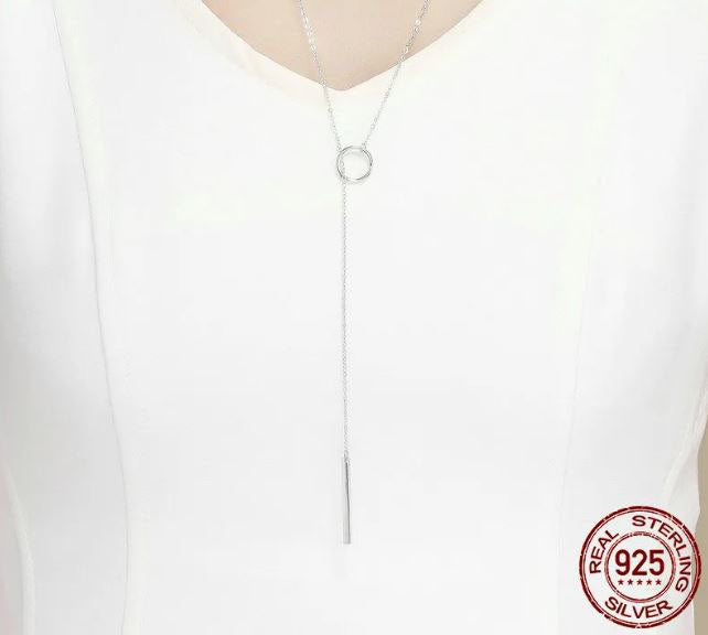 Round Geometric Necklace Pendant Simple Line Circle Sterling Silver