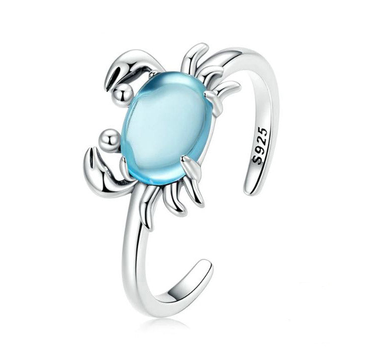 Crab Ring Open Blue Adjustable sterling silver