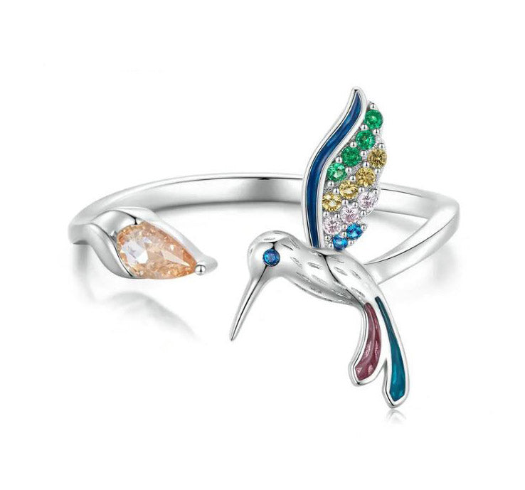 multicolour bird Ring Open Adjustable Hummingbird