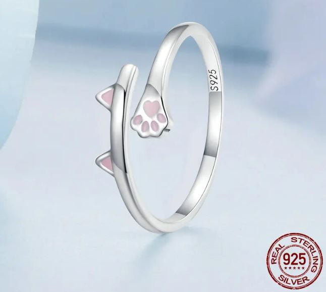 925 Sterling Silver Cat Ears Ring Pink