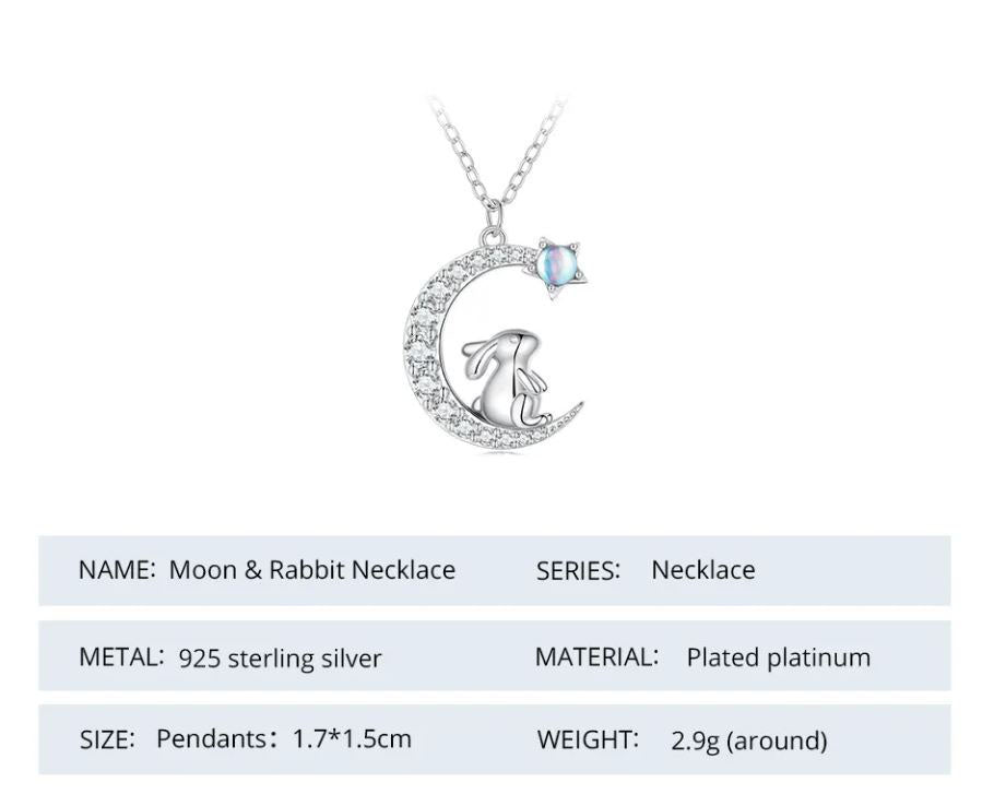 925 Sterling Silver Crescent Moon Necklace Cubic Zirconia Clear