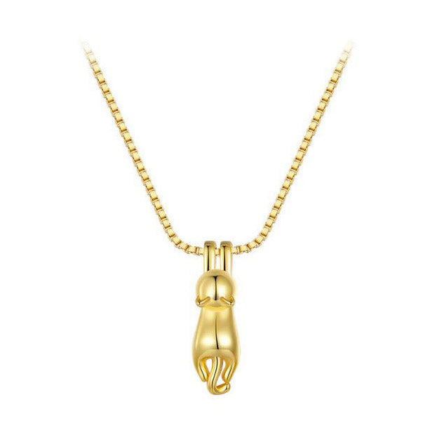 Gold cat Necklace kitten pendant Sterling Silver