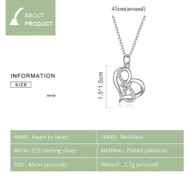 Forever Love Necklace Pendant Clear Heart Infinity Sterling Silver