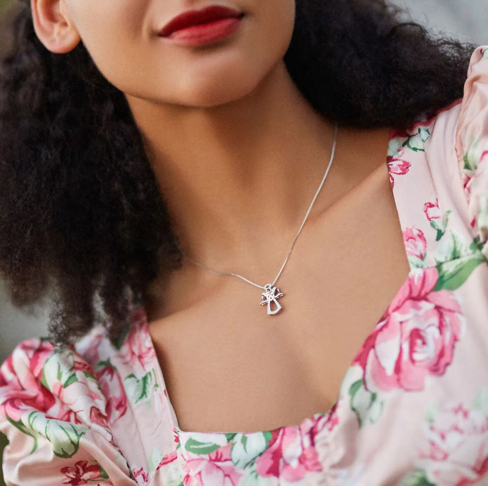 Guardian Angel Necklace Pendant Clear Heart