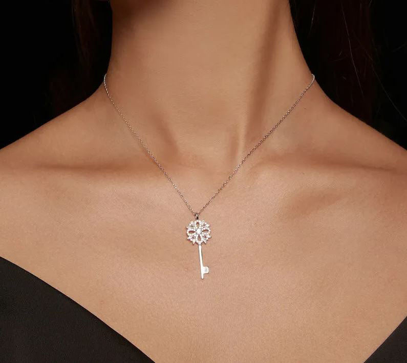Clear Necklace Key Pendant Snowflakes