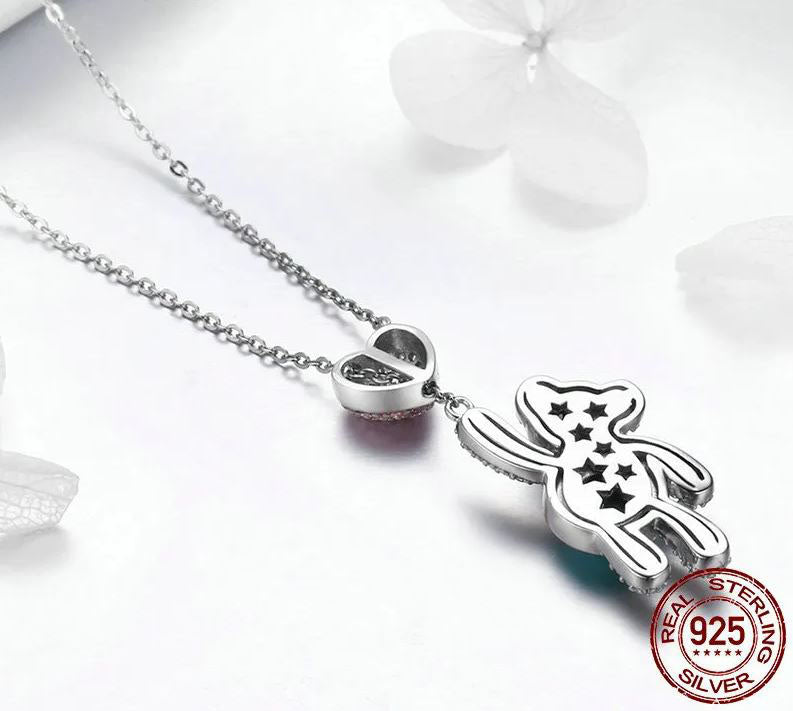 Cute Bear Necklace Pendant Heart Turquoise