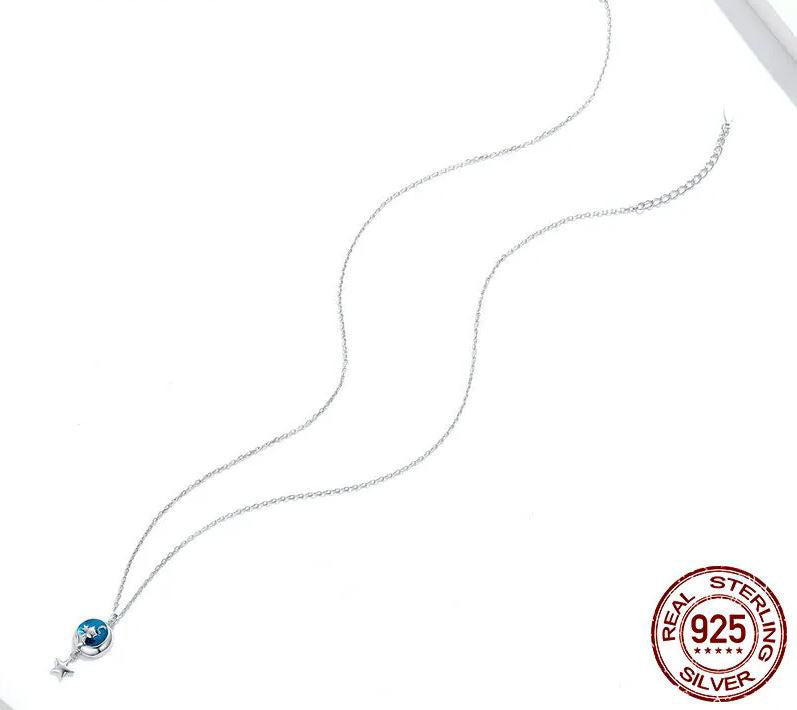 Star Necklace Pendant Blue Moon & Cat Sterling Silver