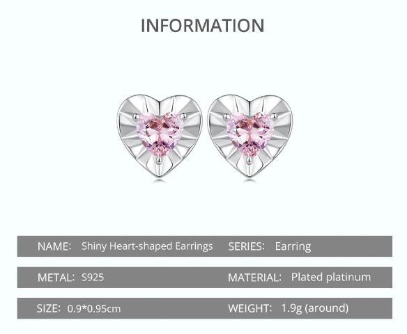 Stud Earrings Push Back Pink Heart