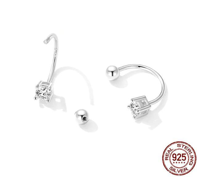 Push Back Earrings Clear Stud Sterling Silver