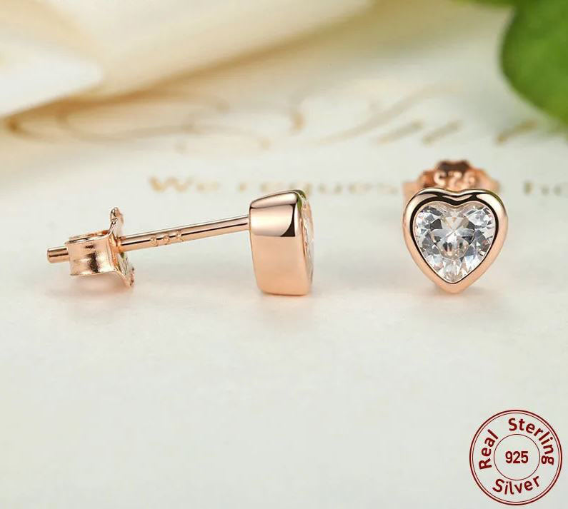 925 Sterling Silver Stud Earrings Push Back Rose Gold