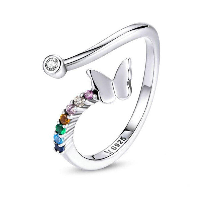 open Butterfly Ring Rainbow Adjustable Multi Colour