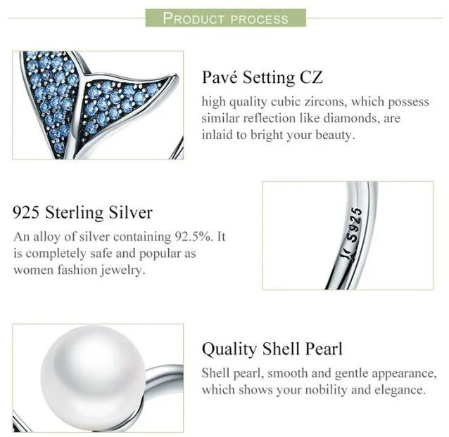 Dolphin Tail Ring Pearl Fish Blue