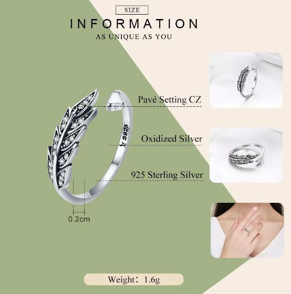 Ring For Women Wings Feather 925 Sterling Silver