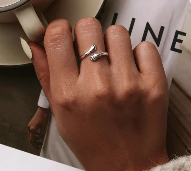 925 Sterling Silver Open Hands Ring For Women Rose Gold