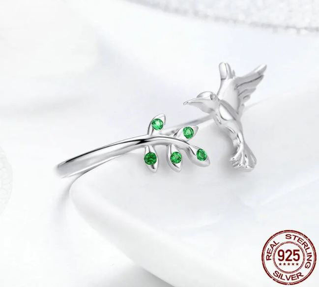 Ring For Women Bird Spring Tree Leaves 925 Sterling Silver
