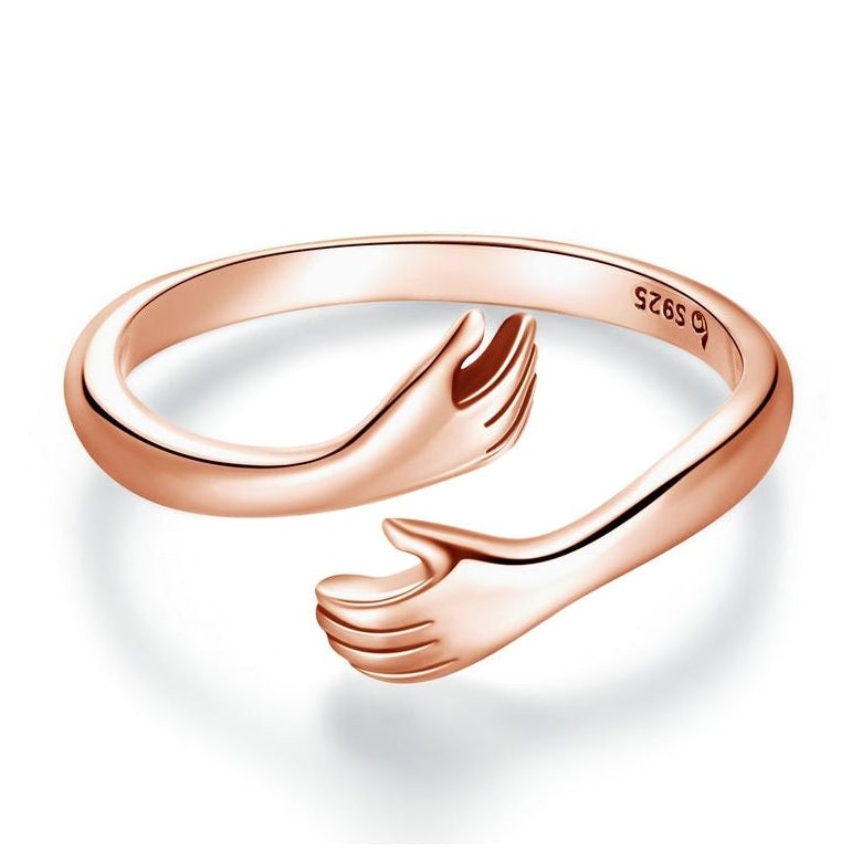 Hug Ring Rose Gold Open Hands Sterling Silver