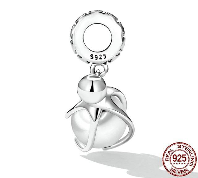 Women's Charm Round Octopus Shell Bead Sterling Silver