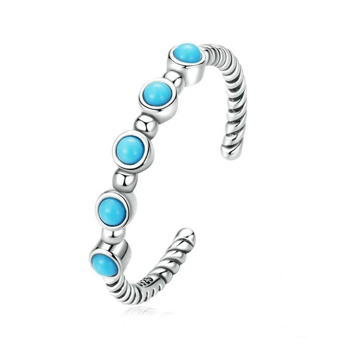 Twisted turquoise Ring Round Adjustable sterling silver