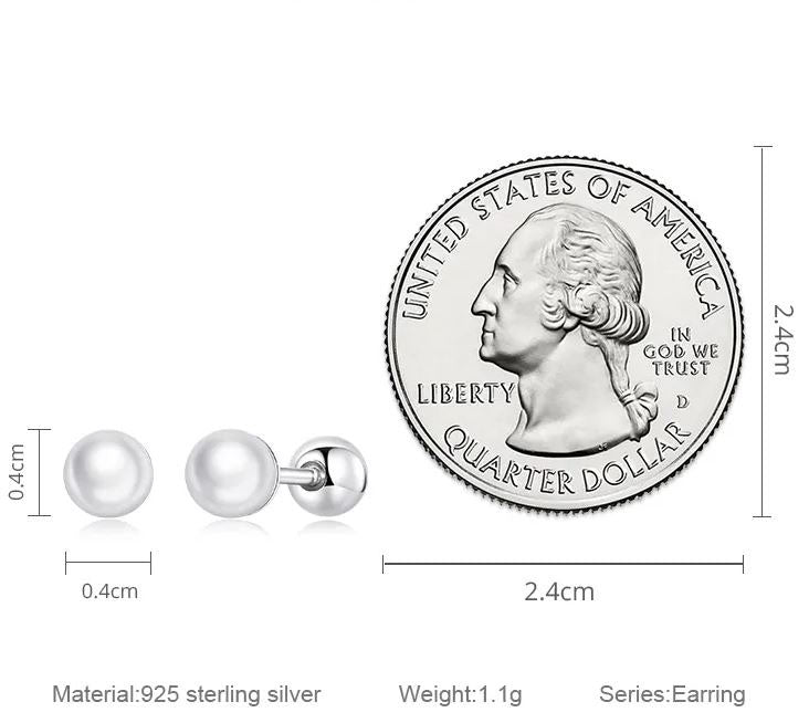 3mm Earrings 925 Sterling Silver Stud Screw Back Round