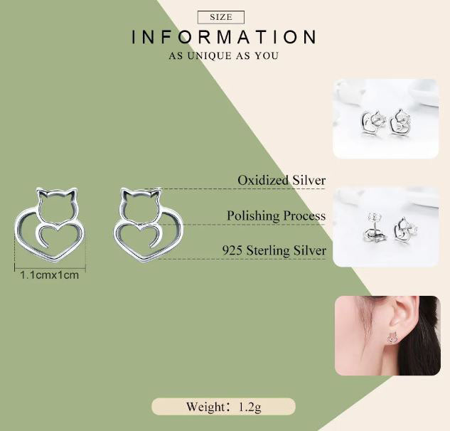 Earrings For Women Cat Stud 925 Sterling Silver