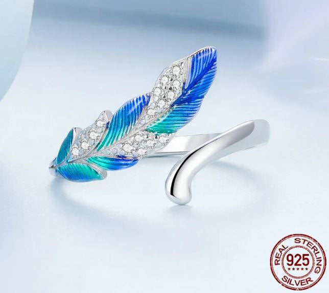 Ring For Women Open Feather 925 Sterling Silver