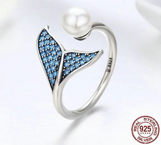 Ring For Women Pearl Dolphin Tail 925 Sterling Silver