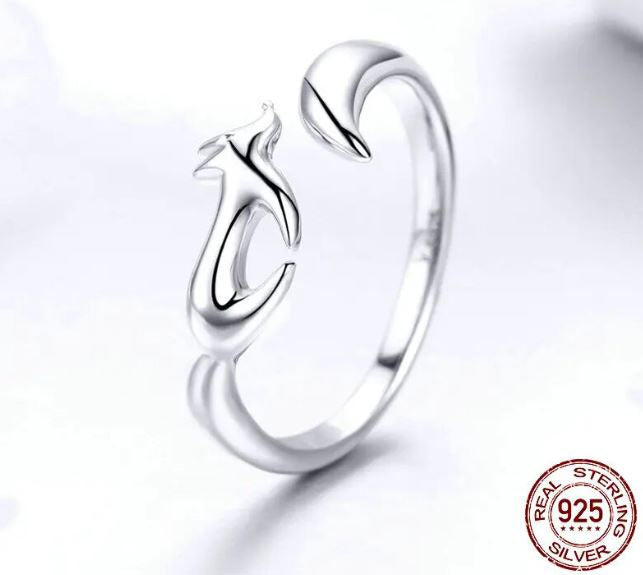 925 Sterling Silver Fox Ring Open