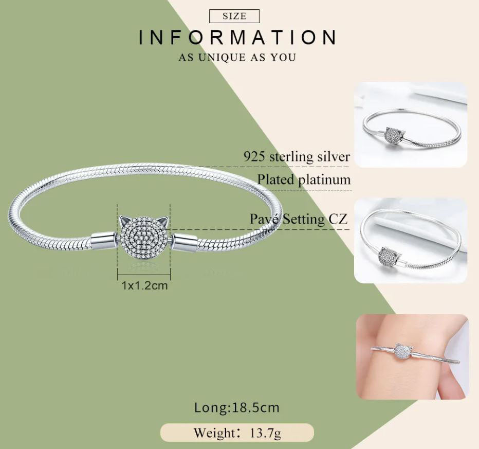 925 Sterling Silver Snake Chain Bracelet Cubic Zirconia Glittering