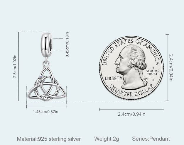 925 Sterling Silver Celtic Symbol Charm Cubic Zirconia