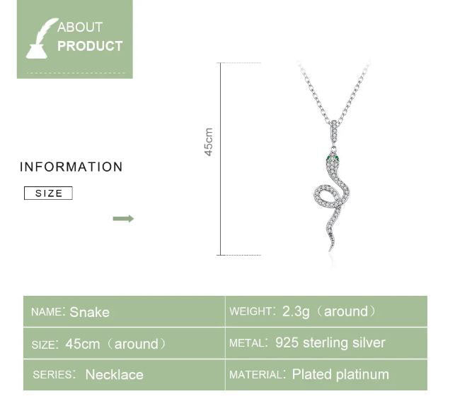 Animal Necklace Pendant Clear Snake Sterling Silver