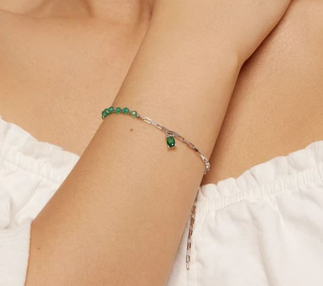 Woman Bracelet Green Square Link Sterling Silver