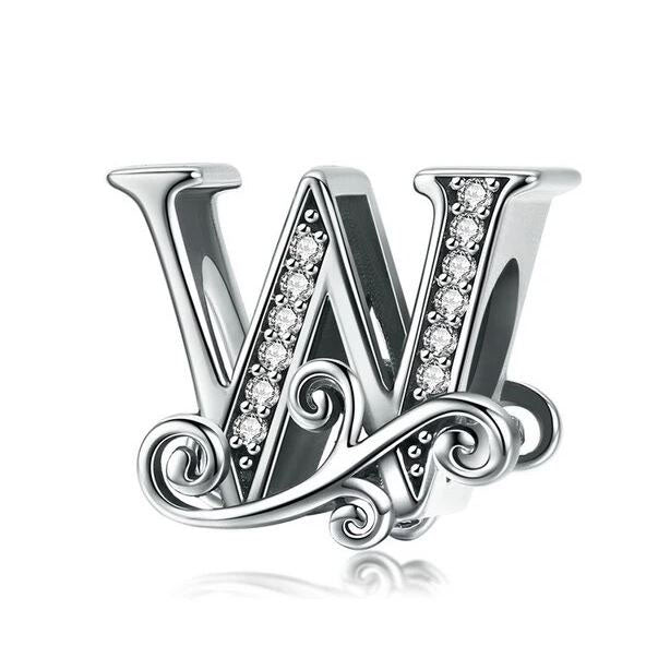 925 Sterling Silver Letter Charm Alphabet W