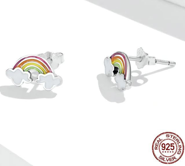 Colorful Earrings Sterling Silver Clouds Stud Rainbow