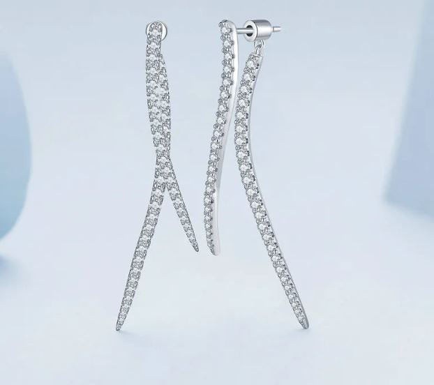 Long Tassel Earrings Sterling Silver Drop Stud Dangle