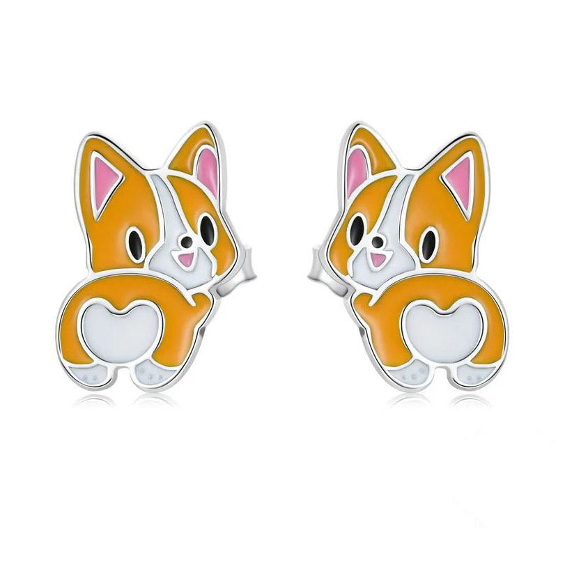 Lovely Corgi Earrings Enamel Stud