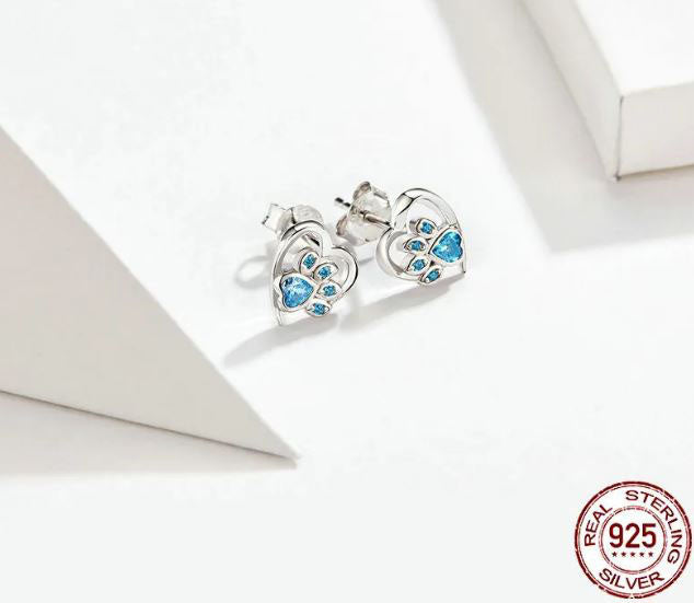 925 Sterling Silver Stud Earrings Cubic Zirconia Footprint