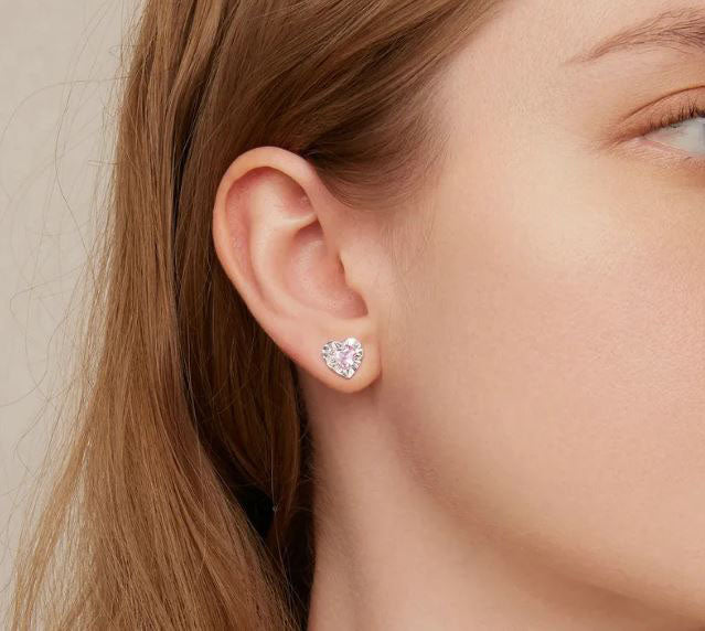 Pink Earrings Stud Push Back Heart