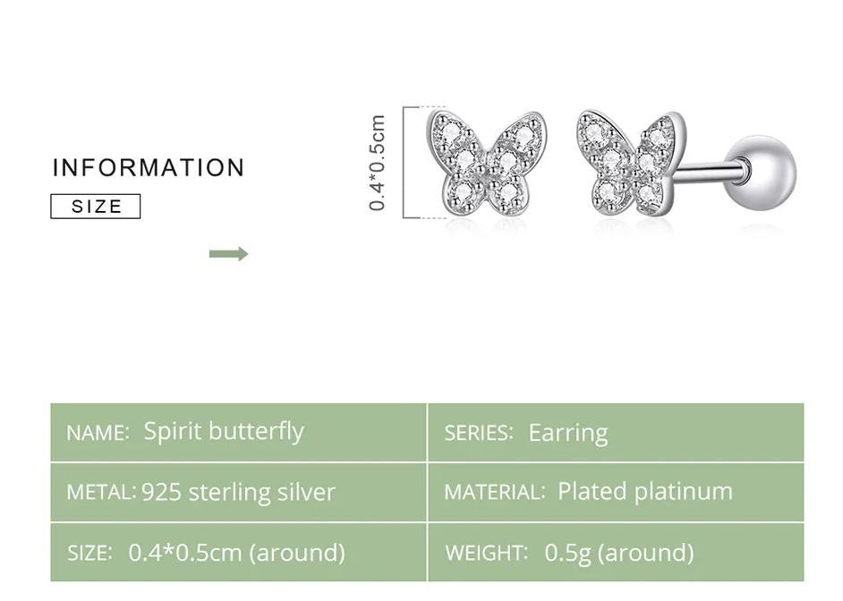 Screw Back Earrings Sterling Silver Insect Stud Butterfly