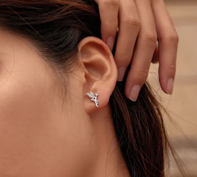 Screw Back Earrings Sterling Silver Pave Stud Fairy