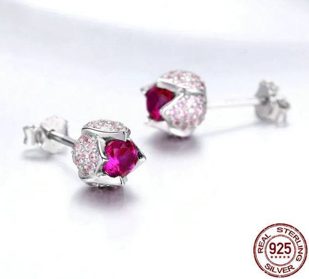 Stud Earrings Flower Buds Tulip Pink