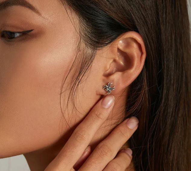Insect Earrings Spider Eight Legged Stud Sterling Silver